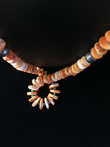 Navajo Orange Spiny Oyster & Turquoise Graduated Necklace | Sterling Silver | Authentic Native American | 30" | 1771