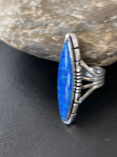 Native American Women's Navajo Blue Opal Ring | Sterling Silver | Sz 8 | 10308