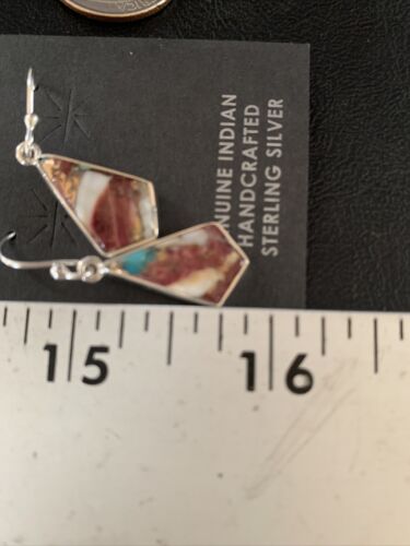 Navajo Purple Spiny Oyster Turquoise Dangle Earrings | Sterling Silver | Authentic Native American Handmade | 14082
