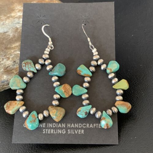 Navajo Green Cluster Turquoise Bead Earrings | Sterling Silver | Authentic Native American Handmade | 13370