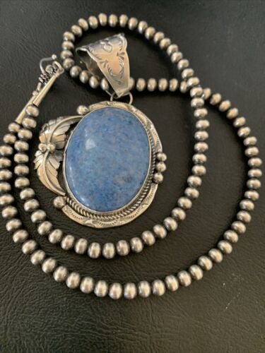 Navajo Denim Lapis Necklace with Pendant | Sterling Silver | Authentic Native American Handmade | 12443