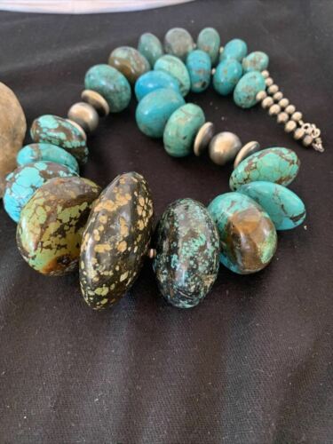 Men's Navajo Pearl Sterling Silver & Natural Blue Turquoise Graduated Necklace | Authentic Native American | 21"