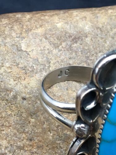 Southwestern Men's Blue Turquoise Ring | Navajo Sterling Silver | Sz 10.5 | Authentic Native American Handmade | 4055