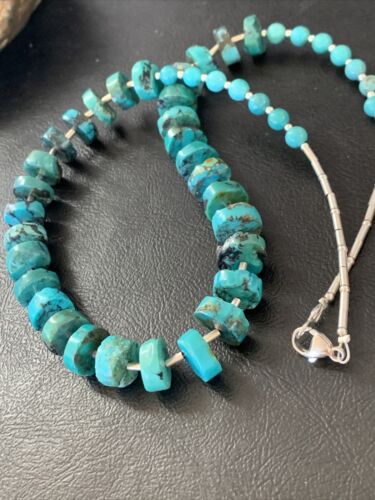 Navajo Turquoise Heishi Necklace | Sterling Silver Tube Beads | Authentic Native American Handmade | 20" | 11775