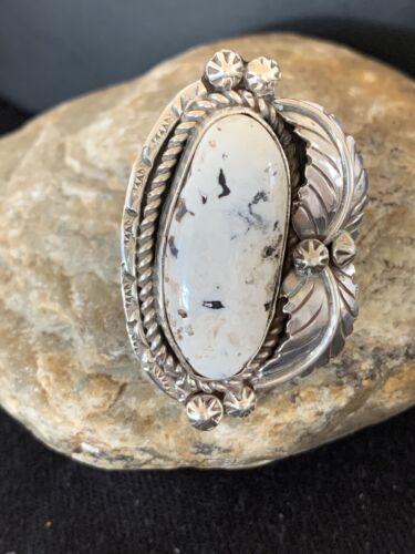 Navajo White Buffalo Turquoise Ring | Sterling Silver | Sz 10.5 | Authentic Native American Handmade | 145