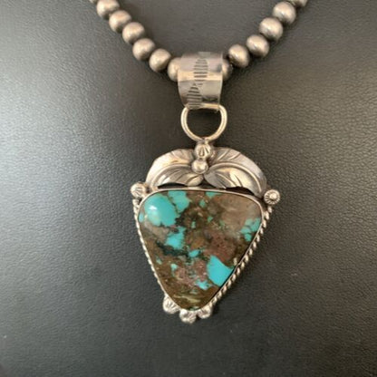Navajo Spiderweb Turquoise Pendant Necklace | Sterling Silver | 2.25" | Authentic Native American Handmade | 14062