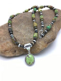 Navajo Green Gaspeite Turquoise Pendant Necklace | Sterling Silver | 22" | Authentic Native American Handmade | 2818