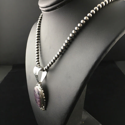 Navajo Purple Charoite Pendant Necklace | Sterling Silver | Authentic Native American Handmade | 10087