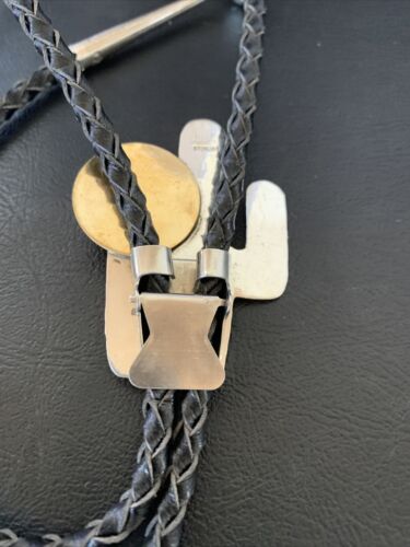 Navajo Howling Coyote Moon Bolo Tie | Sterling Silver | Authentic Native American Handmade | 12147