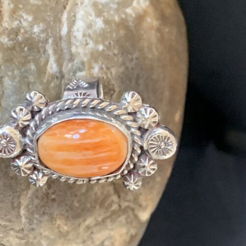 Navajo Orange Spiny Oyster Ring | Sterling Silver | Sz 7 | Authentic Native American Handmade | 13355