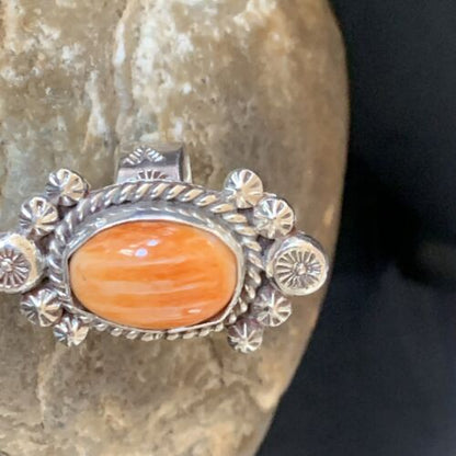 Navajo Orange Spiny Oyster Ring | Sterling Silver | Sz 7 | Authentic Native American Handmade | 13355
