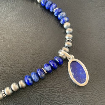 Native American Navajo Blue Lapis Pendant Necklace | Sterling Silver | Authentic Handmade | 11667 - Masha USA