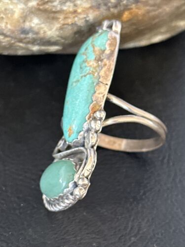 Navajo Green Turquoise Cluster Ring | Authentic Native American Sterling Silver | Multi-Stone | Sz 12 | 14696