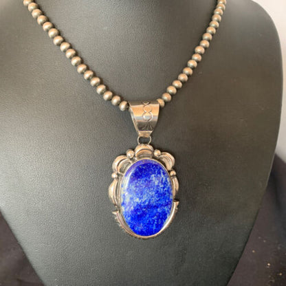 Native American Navajo Blue Lapis Pendant Necklace | Sterling Silver | Authentic Handmade | 11850