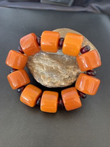 Southwestern Stretch Bracelet Set | Yellow Gold | Red Fossil Amber Stones | Authentic Native American Handmade | 10635
