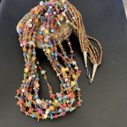 Southwestern Santo Domingo Red Coral Blue Turquoise Necklace | 28" | Authentic Native American Handmade | 12455