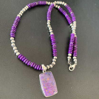 Navajo Pearls Purple Sugilite Mojave Turquoise Necklace | Sterling Silver | Native American Handmade | 13301