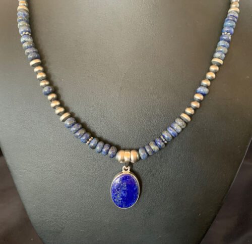 Native American Navajo Blue Lapis Pendant Necklace | Sterling Silver | Authentic Handmade | 12251