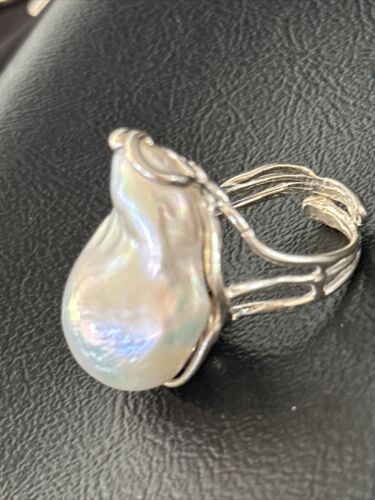Native American Women's White Baroque Pearl Ring | Adjustable Sterling Silver | Sz 6 | 14264