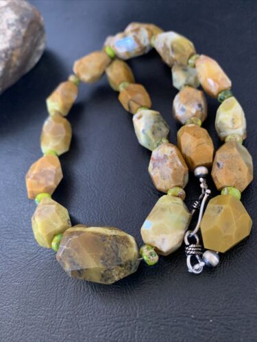 Navajo Sterling Silver Faceted Green Nugget Turquoise Necklace | Authentic Native American | 21" | 1493