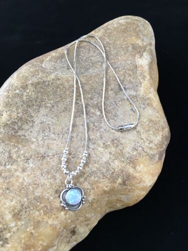 Children's Girls Heishi Beads Sterling Necklace | 15" | Opal Pendant | Navajo Jewelry | 10117