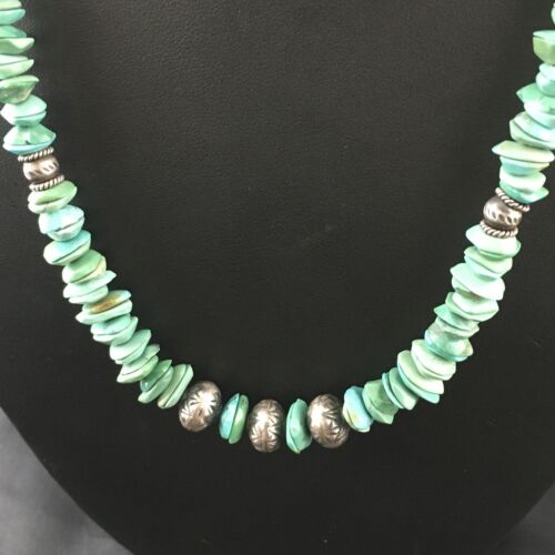 Men's Navajo Blue Green Turquoise Necklace | Sterling Silver | 19" | Authentic Native American Handmade | 10131