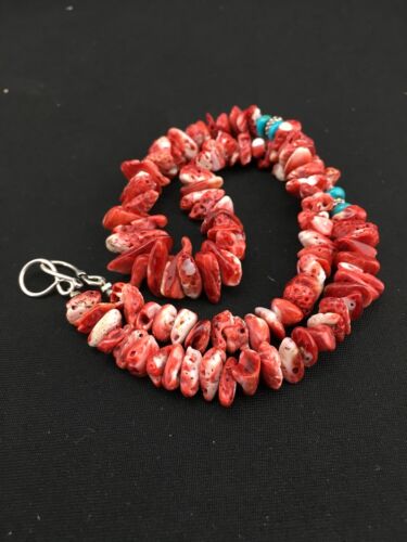 Native American Red Spiny Oyster Navajo Necklace | Sterling Silver | 18" | 4763