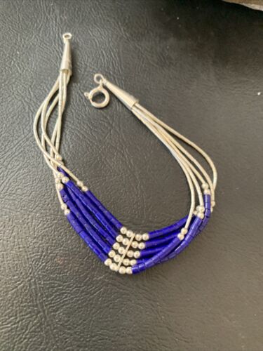 Stabilized Lapis Heishi Bracelet | 5-Strand Sterling Liquid Silver | 7.25" | 12639