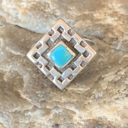 Navajo Blue Spiderweb Turquoise Inlay Ring | Sz 6.5 | Sterling Silver | Authentic Native American Handmade | 13172
