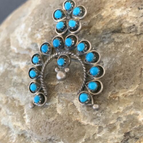 Navajo Zuni Turquoise Pin Pendant | Sterling Silver | Authentic Native American Handmade | 10708