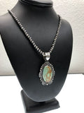 Navajo Pearls Sterling Silver Necklace with Blue Turquoise #8 Pendant | Authentic Native American Handmade | 11298