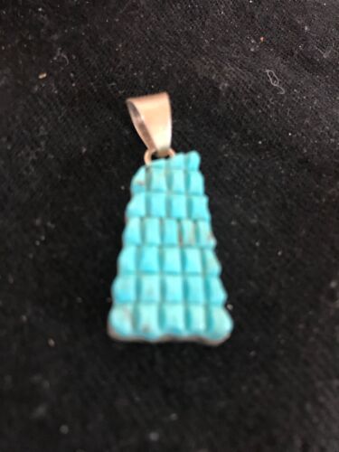 Navajo Blue Turquoise Corn Inlay Pendant | Sterling Silver | Authentic Native American Handmade | 13315