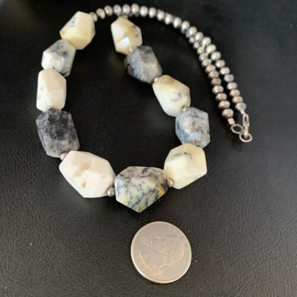 Native American White Opal Bead Necklace | 21mm | Sterling Silver | Navajo Handmade | 21" | 13981
