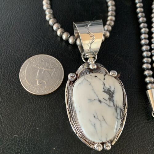 White Buffalo Turquoise Pendant Necklace | Sterling Silver | Navajo | Authentic Native American Handmade | 13992 - Masha USA