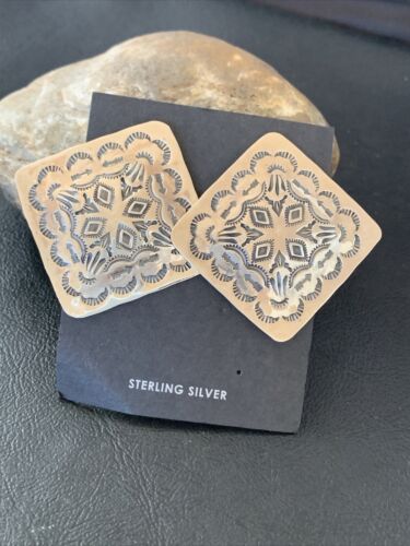 Navajo Sterling Silver Stamped Earrings | Authentic Native American Handmade | 1668
