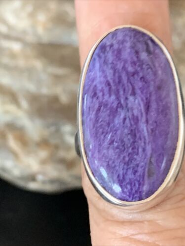 Navajo Purple Charoite Ring | Sterling Silver | Sz 7.5 Adjustable | Authentic Native American Handmade | 10527