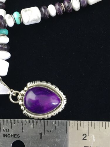 Navajo Purple Sugilite Turquoise Bead Necklace | Sterling Silver | 22" | Authentic Native American Handmade | 10029