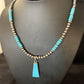 Navajo Blue Turquoise Inlay Pendant Necklace | Sterling Silver | Authentic Native American Handmade | 13866