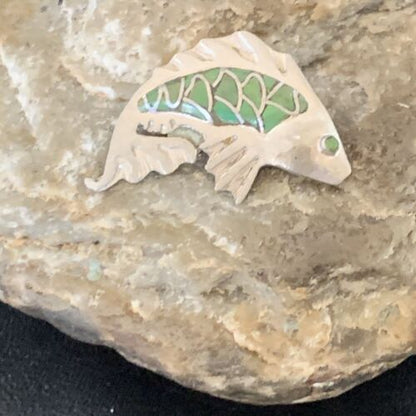 Navajo Green Gaspeite Fish Pin Pendant | Sterling Silver | Authentic Native American Handmade | 12130