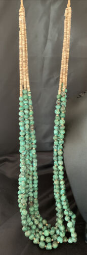 Men's XL Santo Domingo Blue Turquoise Shell 5-Strand Bead Necklace | 40" | 13186