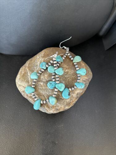 Navajo Blue Cluster Turquoise Bead Earrings | Sterling Silver | Authentic Native American Handmade | 14305