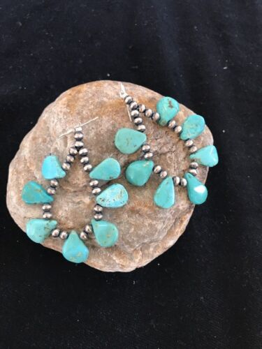 Navajo Blue Cluster Turquoise Sterling Silver Earrings | Southwestern Native American