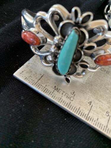 Men's Navajo Kingman Turquoise & Spiny Oyster Bracelet | Sterling Silver | Authentic Native American Handmade | 01031