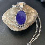 Native American Navajo Blue Lapis Pendant Necklace | Sterling Silver | Authentic Handmade | 11678
