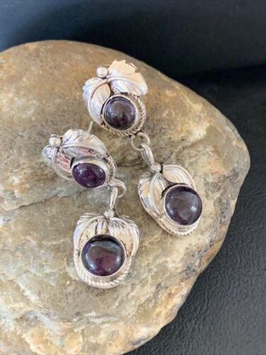 Navajo Purple Sugilite Post Dangle Earrings | Sterling Silver | Authentic Native American Handmade | 1596