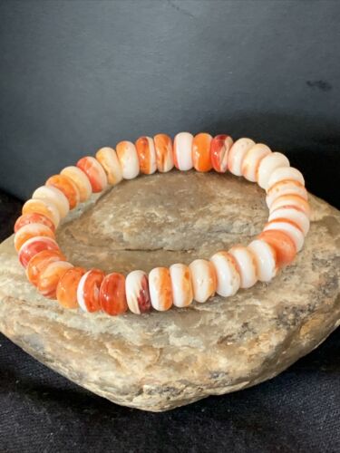 Native American Navajo Orange Spiny Oyster Bracelet | Sterling Silver | Authentic Handmade | 1086