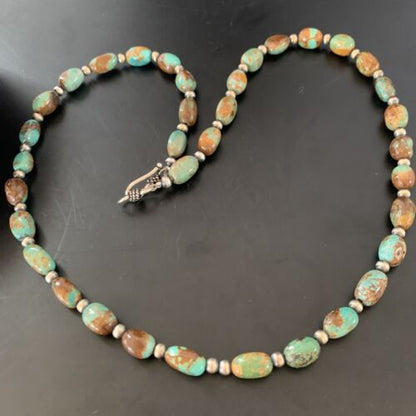 Navajo Pearls Royston Bead Green Turquoise Necklace | Sterling Silver | Authentic Native American Handmade | 20" | 11465