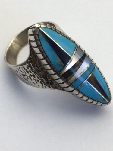 Navajo Multi-Color Opal & Turquoise Inlay Ring | Sterling Silver | Sz 8 | Authentic Native American Handmade | 1611