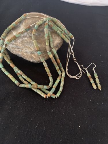 Royston Turquoise 3 Strand Heishi Necklace | Navajo Sterling Silver | Authentic Native American Handmade | 1203
