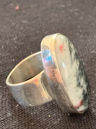 Southwestern Navajo Cinnabrite Ring | White Black | Sterling Silver | Sz 7.5 | 01561